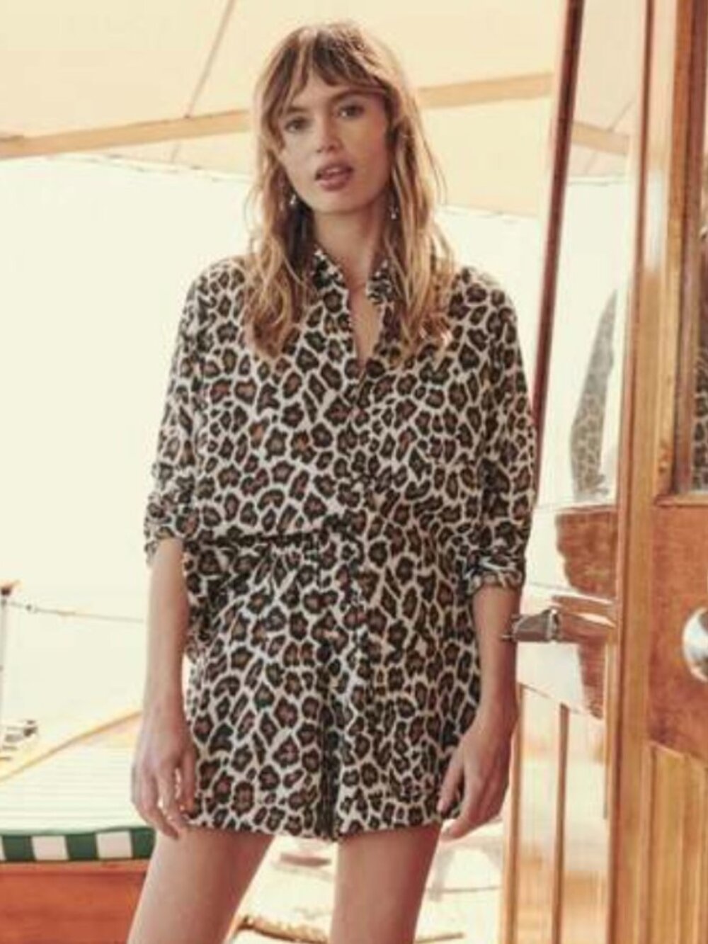 THE GREAT. The Post Top Button Down Shirt in Heritage Leopard Print Relaxed XS